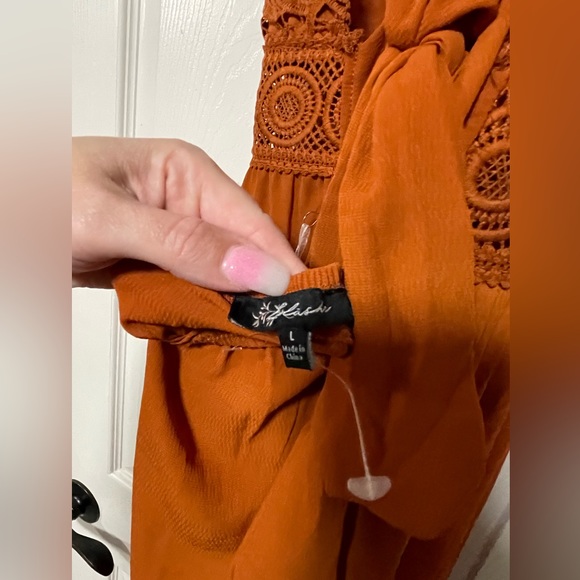 NWT: Blashe Los Angeles Crochet Wide Leg Jumpsuit Open Back Rust Orange - Picture 5 of 6